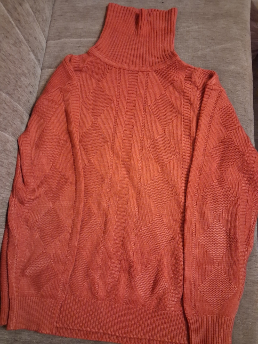 MmMen's Turtleneck Cable Knit Sweater - Rust Orange